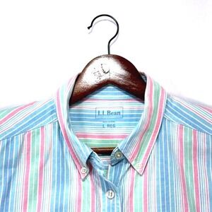 L.L. Bean Pastel Striped Button Down Shirt 100% Cotton Collared Large‎